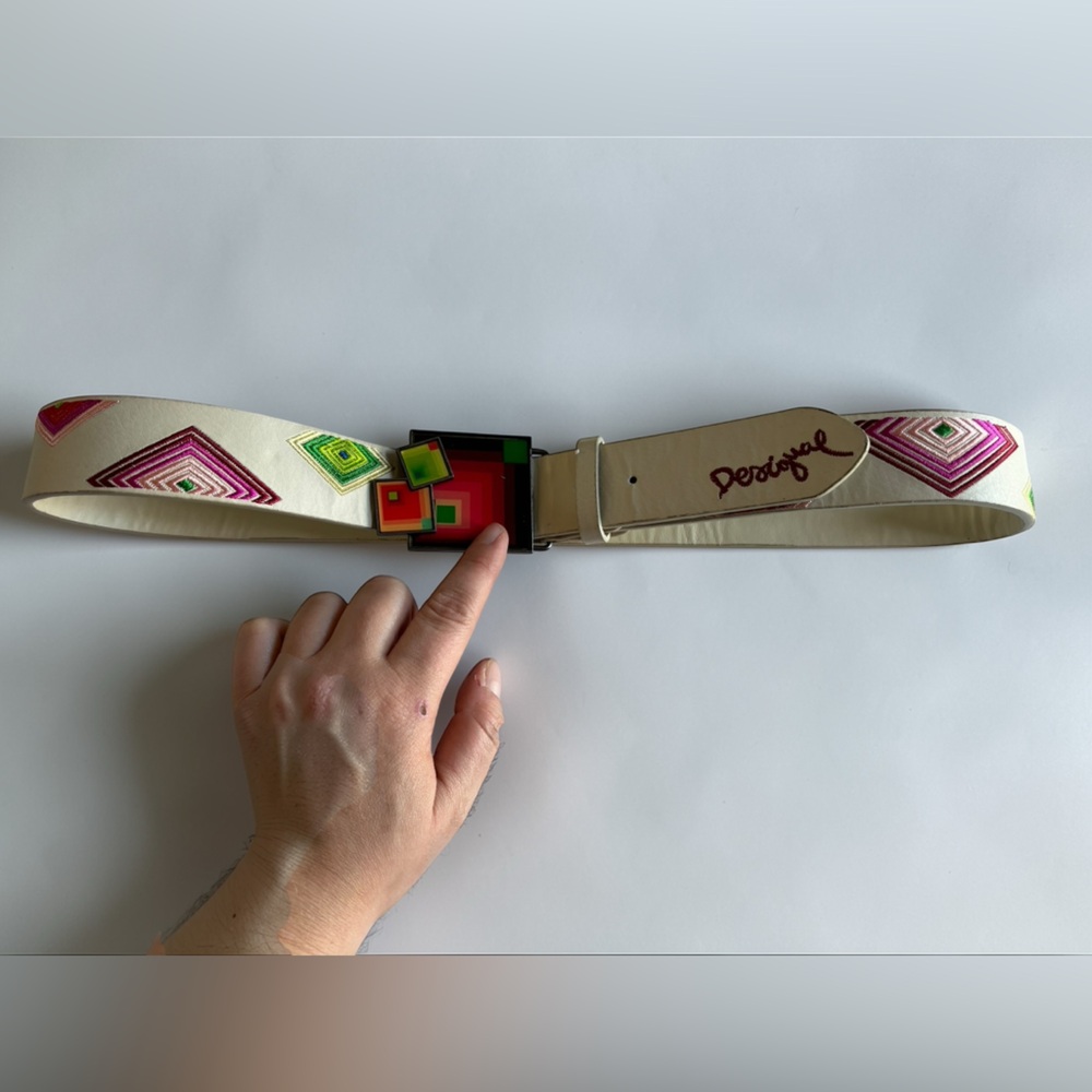 Desigual Statement Belt Embroidered Leather Colorful Art